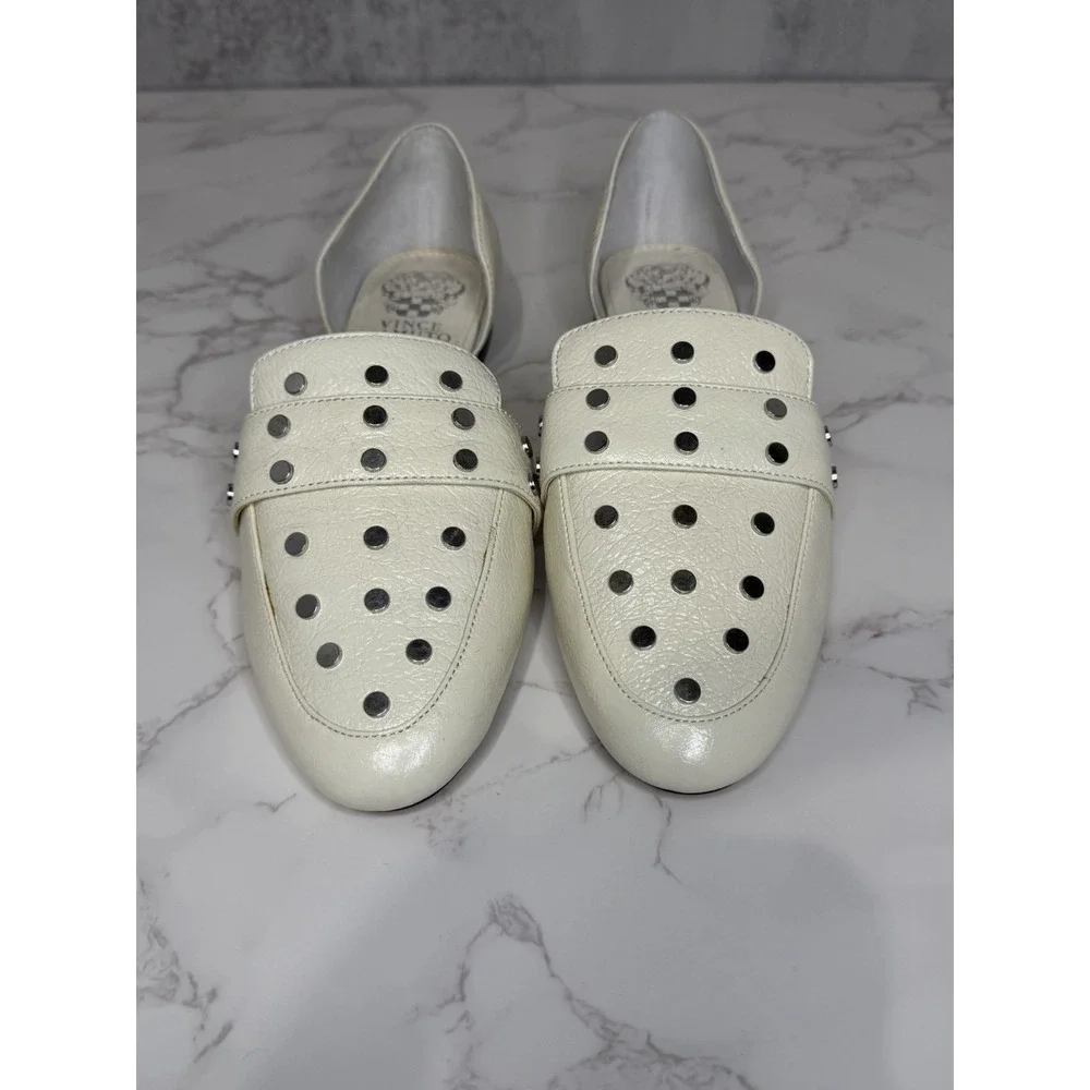 Vince Camuto Cream Leather Perforated Backless Loafers